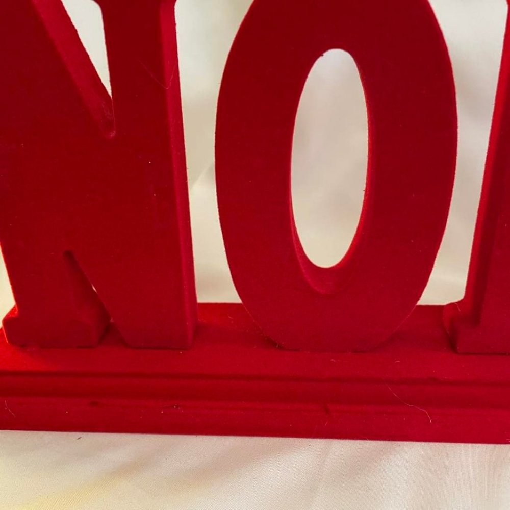 NOEL Mantle Piece Centerpiece Christmas Decor Crushed Velvet Red - Picture 4 of 11